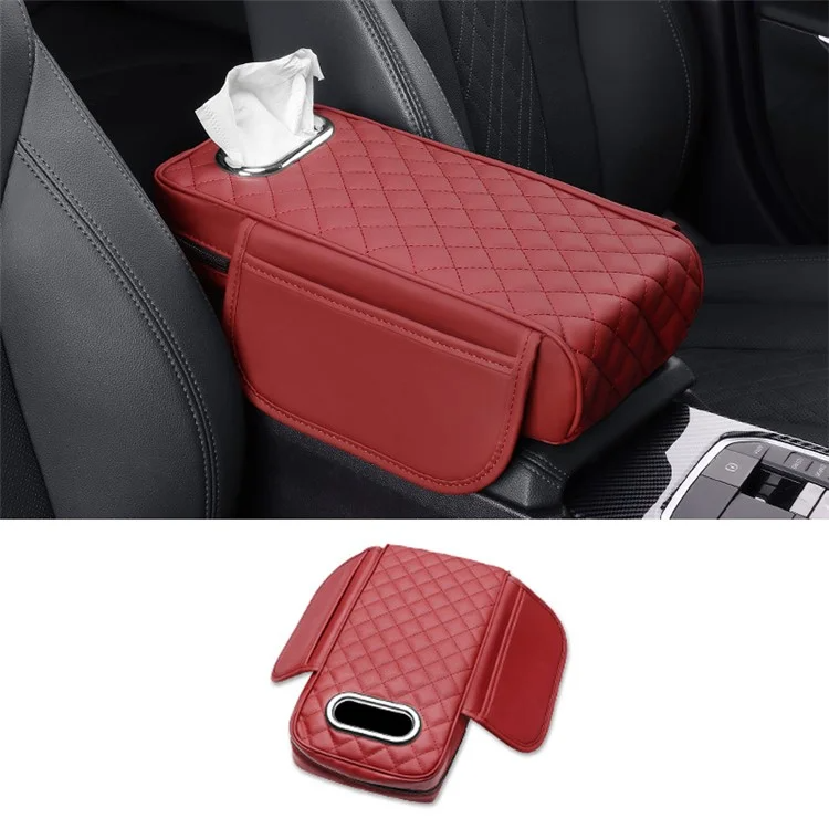 Car Armrest Cushion with Tissue Holder and Multi-Pockets