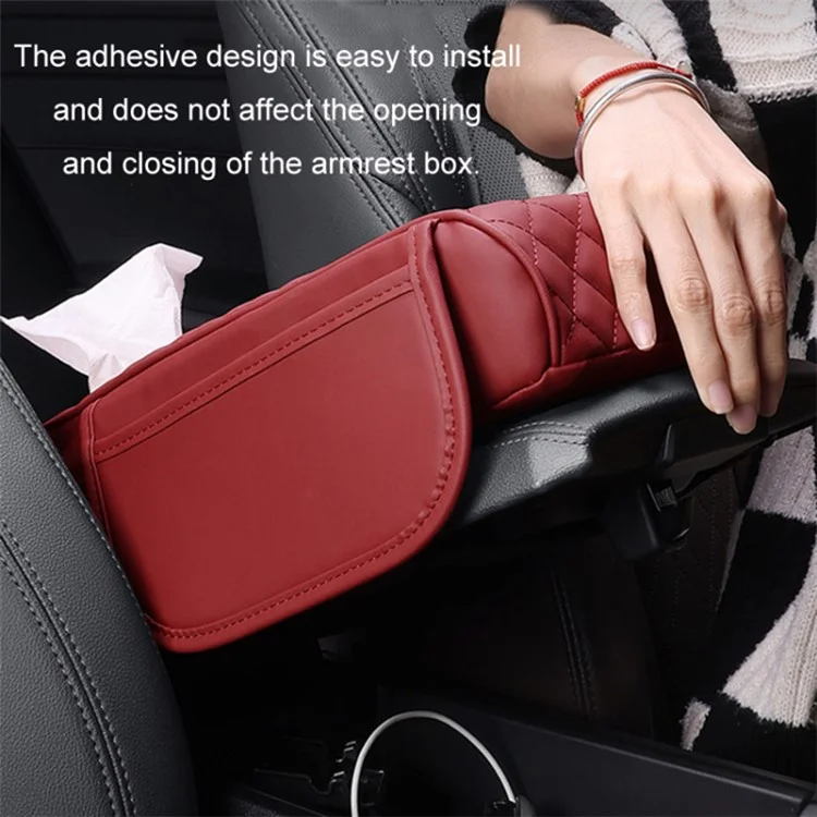 Car Armrest Cushion with Tissue Holder and Multi-Pockets